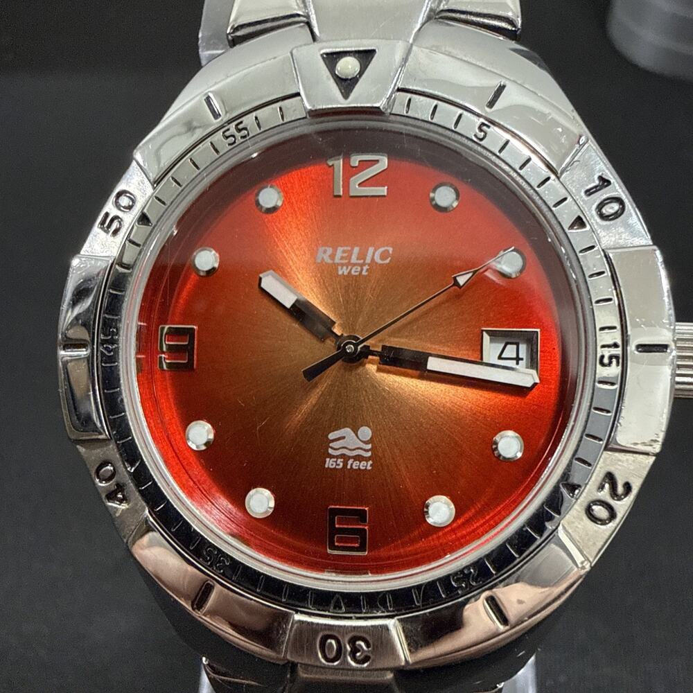 Men’s Relic Wet ZR-11606 New Battery 40mm Case 6.75” Band Sunburst Orange (Z2)